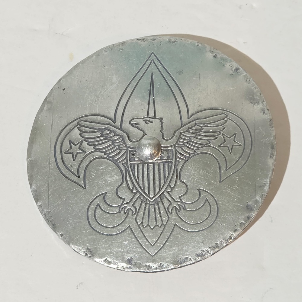 Vintage BOY SCOUTS OF AMERICA Aluminum NECKERCHIEF SLIDE BSA Uniform Camp Badge